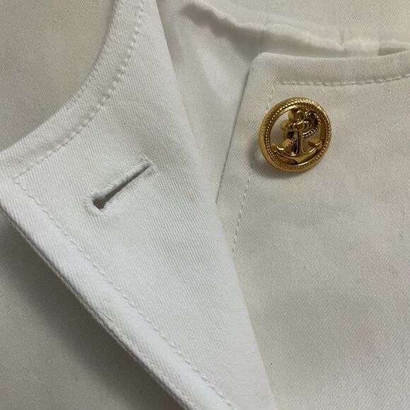 Kasper cotton stretch white denim gold button Jacket Size 14 Catalina  Brand New - Picture 10 of 14